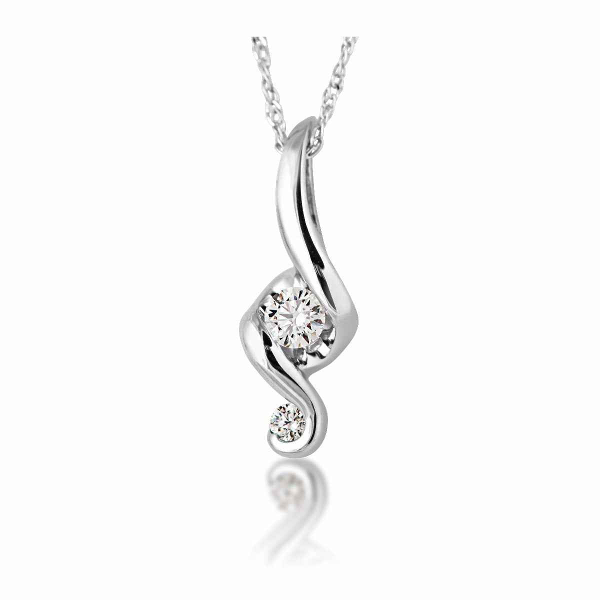 Juno Lucina 1/10 ct. tw. Round Diamond 2 Stone Necklace in 14K White Gold