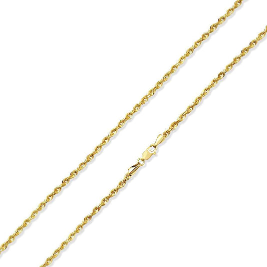 3.1mm 20-inch Solid Diamond Cut Rope Chain in 10K Yellow Gold front view