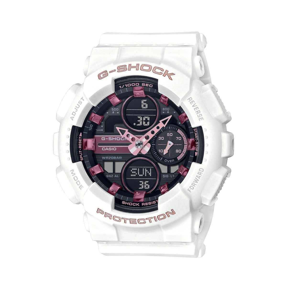 G-Shock Ladies' S Series Metallic Accent White and Pink Watch