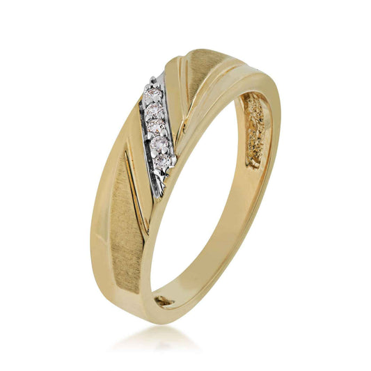 Men's 1/12 ct. tw. Round 4-Stone Diamond Wedding Band with Brushed & Polished Finish in 10K Yellow Gold front view
