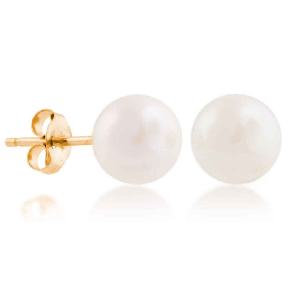 Ladies' 5mm Pearl Stud Earrings in 14K Yellow Gold