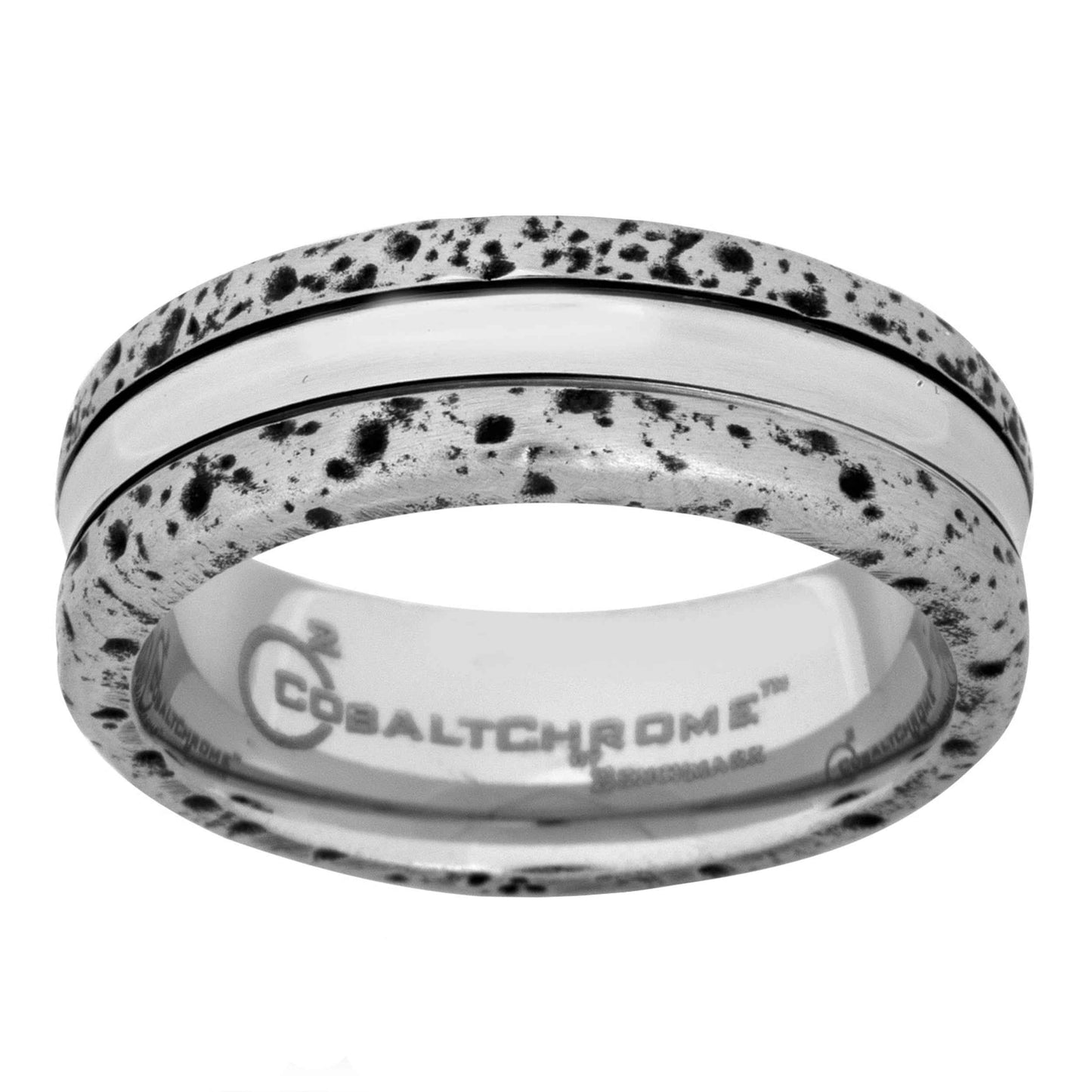 BENCHMARK Men's Black and Silver Cobalt Wedding Band