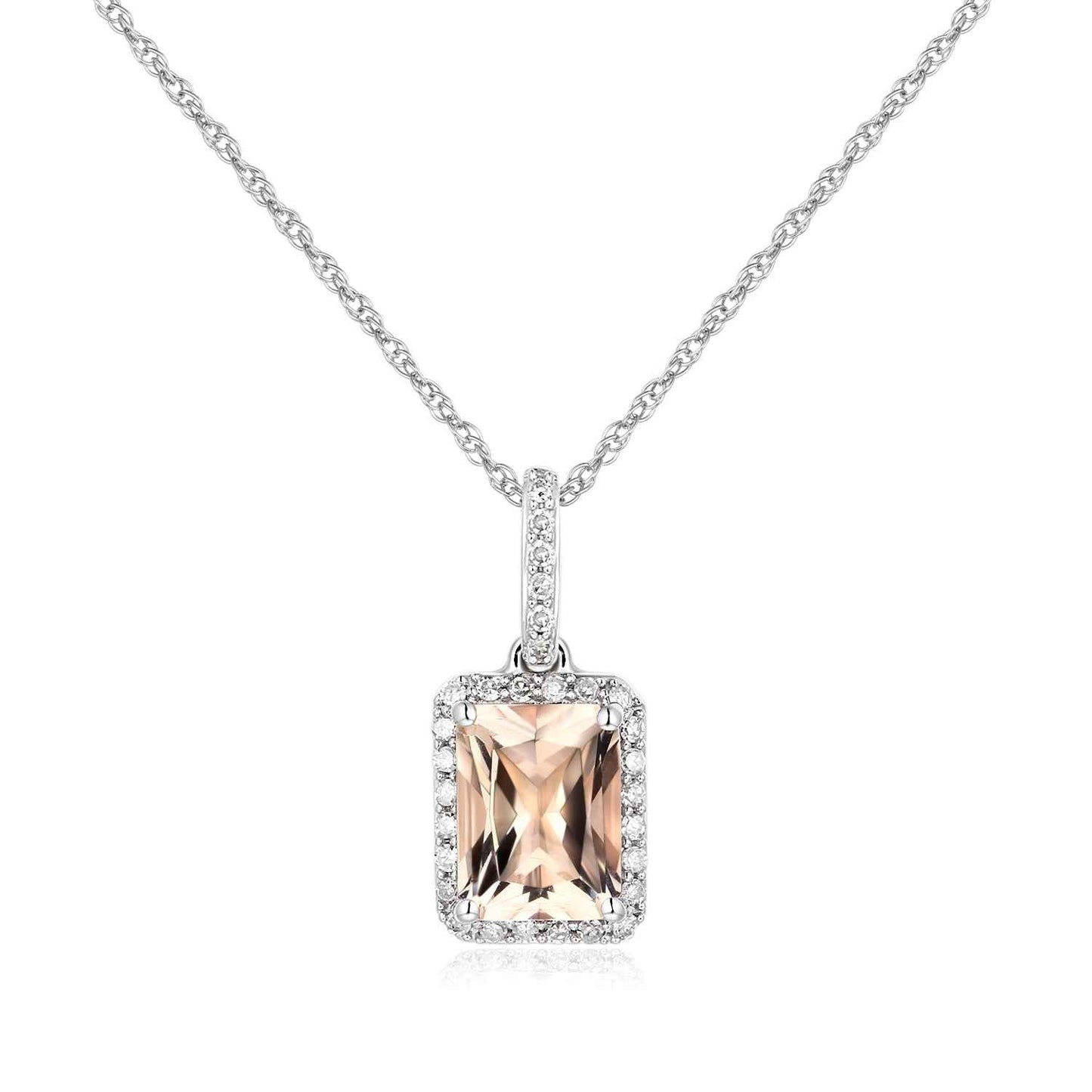 Morganite and 1/7 ct. tw. Diamond Halo Fashion Pendant in 10K White Gold