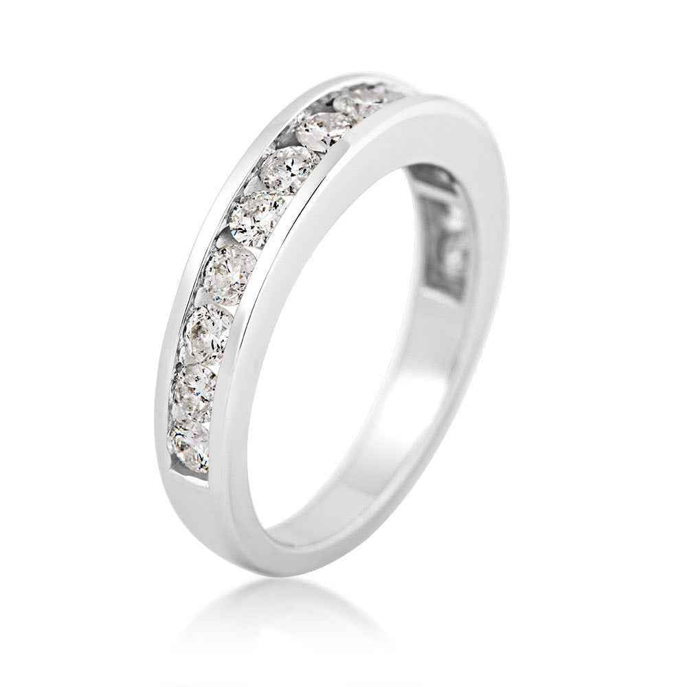 1 ct. tw. Round Diamond Channel Set Anniversary Ring in 10K White Gold close-up detail