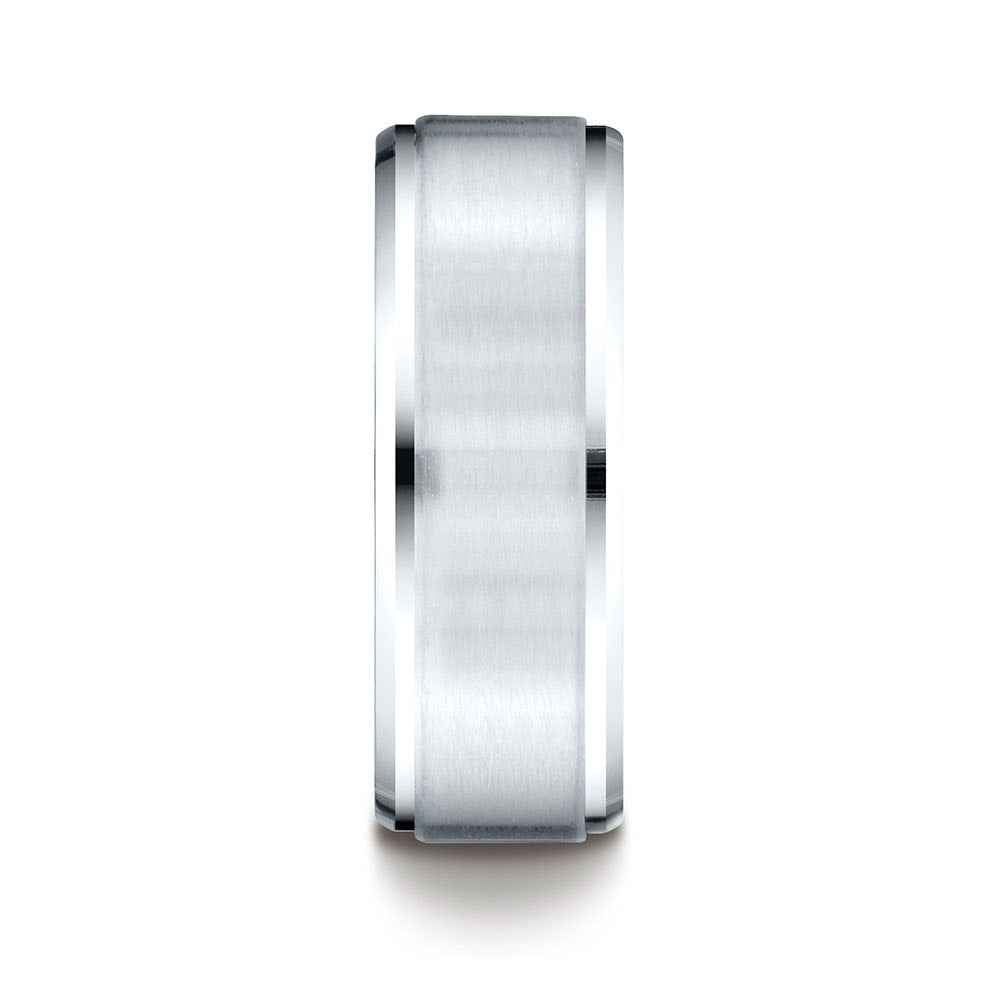 Benchmark 8mm Brushed Finish Mens Wedding Ring in White Gold close-up detail