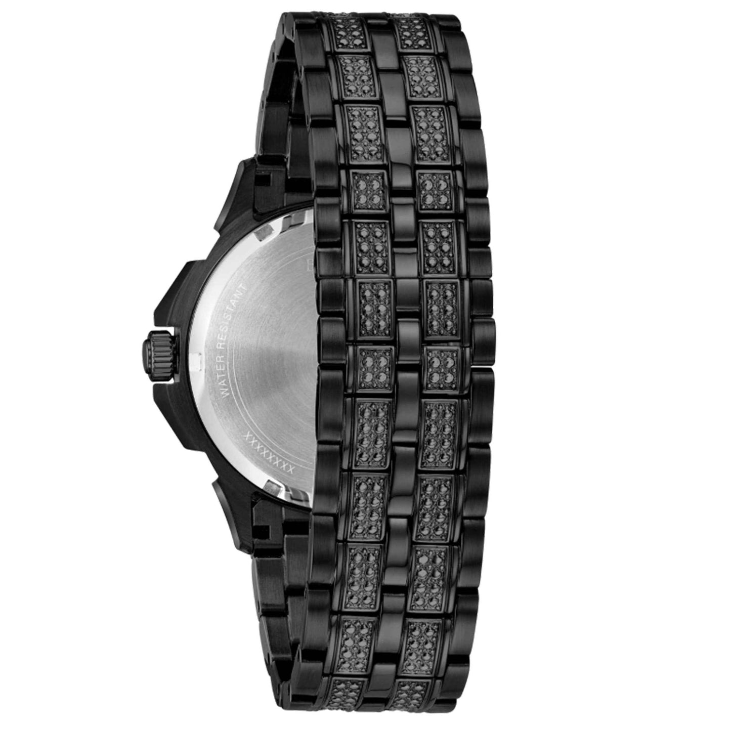 Bulova Men's Octava Stainless Steel Chronograph Watch with Black Dial close-up detail