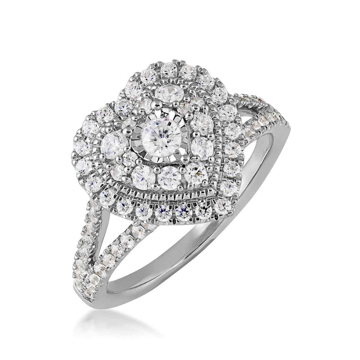 True Promise 1 ct. tw. Diamond Heart-Shaped Cluster Engagement Ring with Miracle Plate in 10K White Gold front view