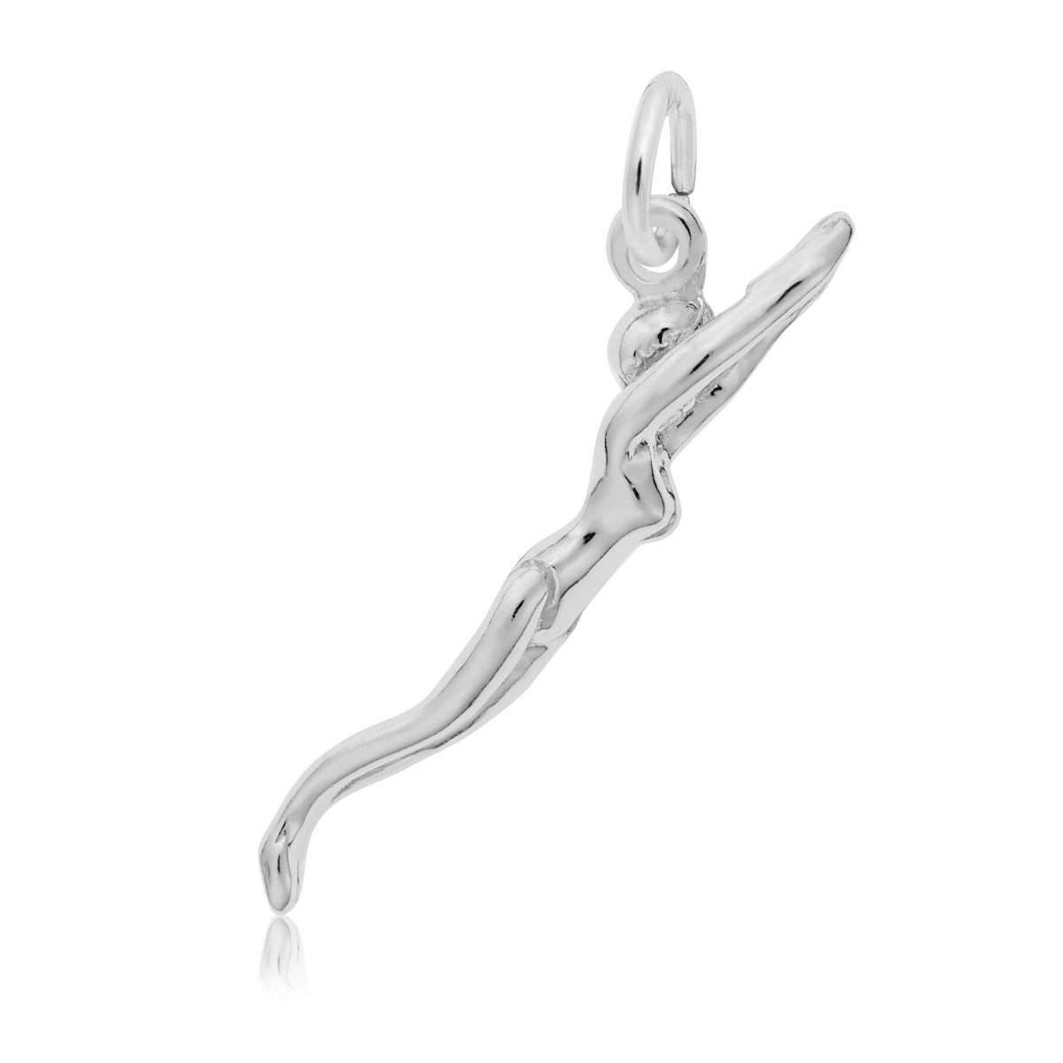 Diving Female Swimmer Charm in Sterling Silver