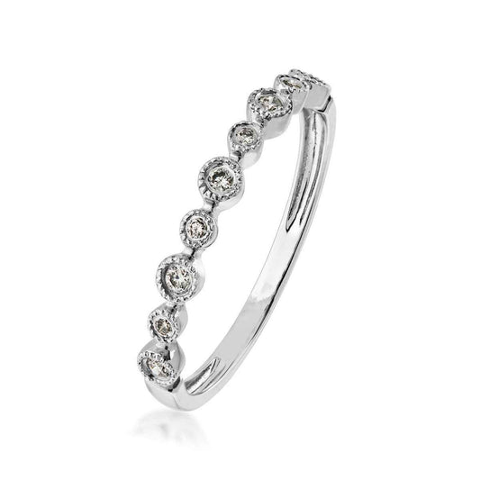 Perfect Match .08 ct. tw. Round Diamond Stackable Anniversary Ring with Milgrain Halos in 10K White Gold front view