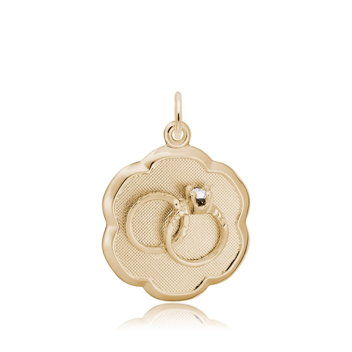 Wedding Rings Scalloped Disc Charm with CZ in 14K Yellow Gold