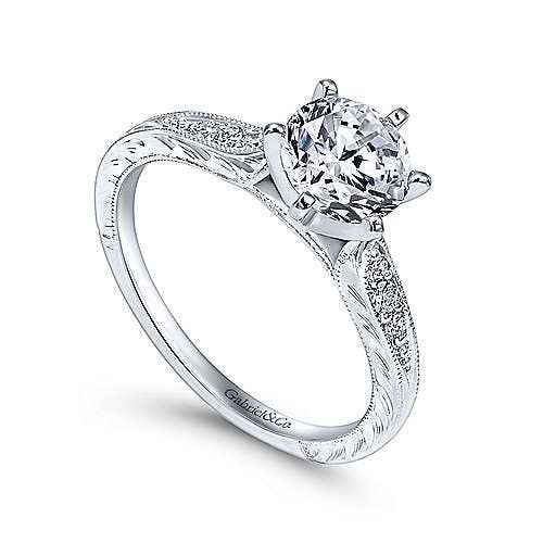 Gabriel & Co. .10 ct. Vintage Style Semi-Mount Engagement Ring with Side Carved Design and Milgrain Detailing close-up detail
