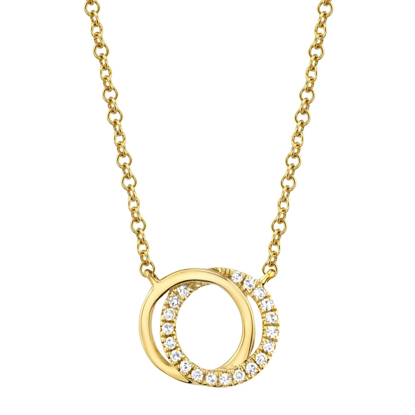 Shy Creation 1/12 ct. tw. Diamond Pave Linked Circle Necklace in 14K Yellow Gold
