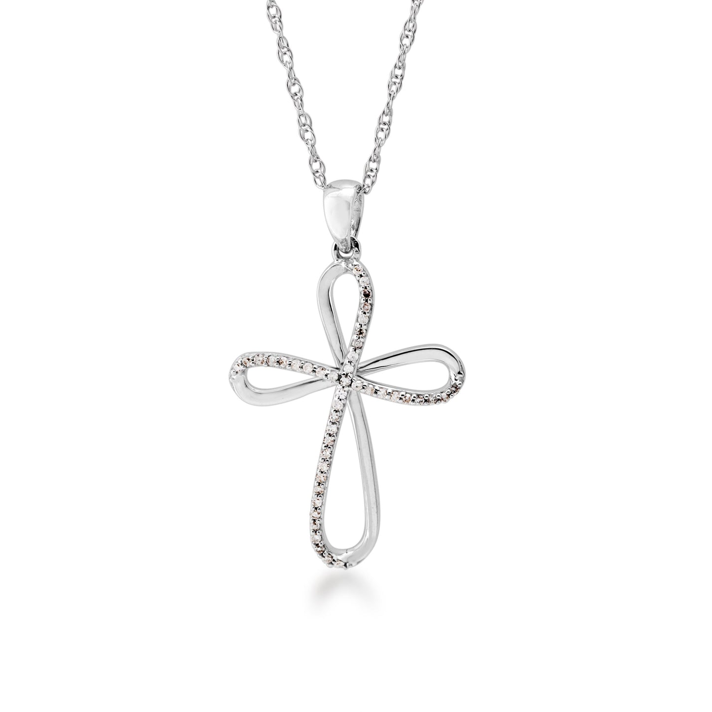 1/8 ct. tw. Diamond Looped Cross Pendant in 10K White Gold