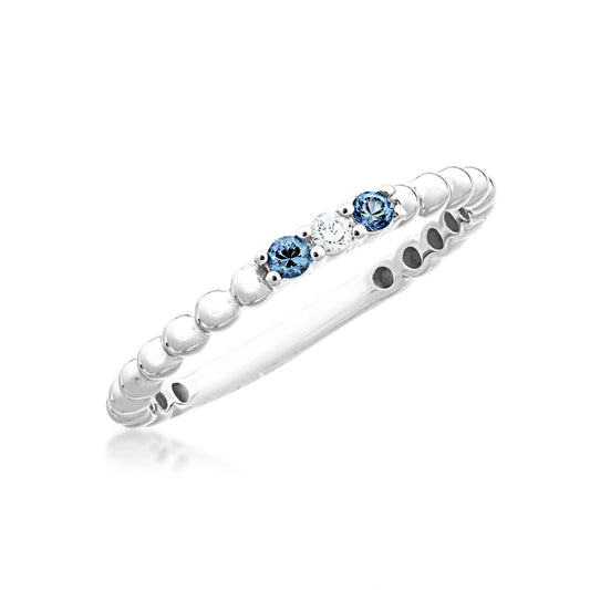 Yogo Round Sapphires and 1/20 ct. tw. Diamond Stackable Ring in 10K white gold front view