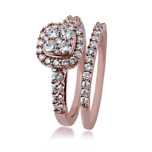 Fairytale Diamonds 1 ct. tw Round Diamond Cluster Halo Wedding Set in 14K Pink Gold front view