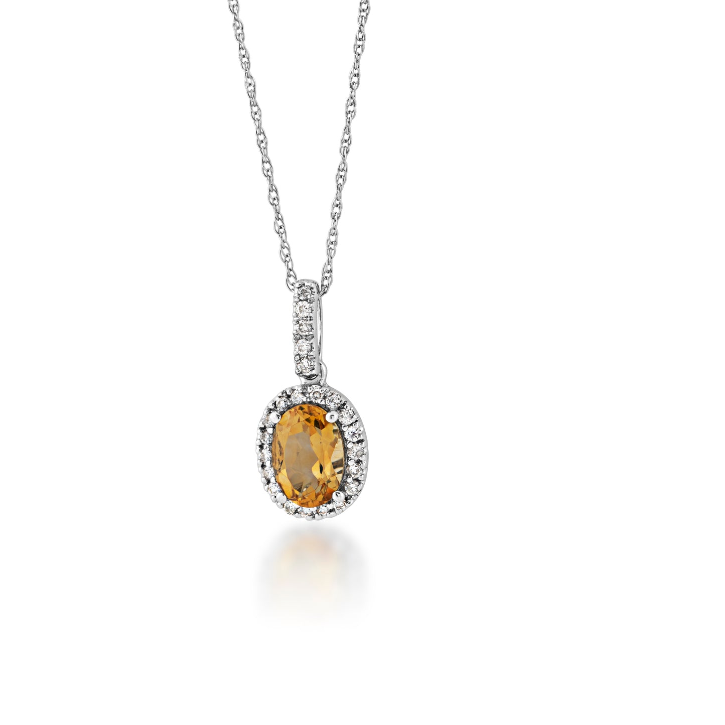 Genuine Oval Orange Citrine Fashion Pendant with 1/10 ct. tw. Diamond Halo in 10K White Gold