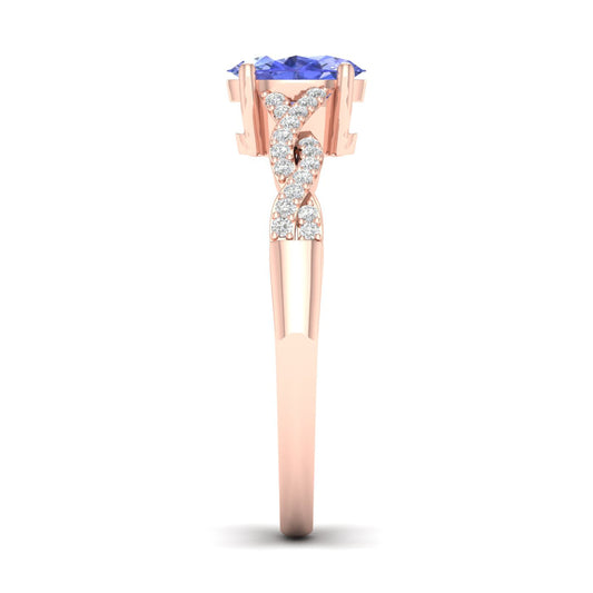 Oval Tanzanite & 1/10 ct. tw. Diamond Twist Ring in 10K Pink Gold close-up detail