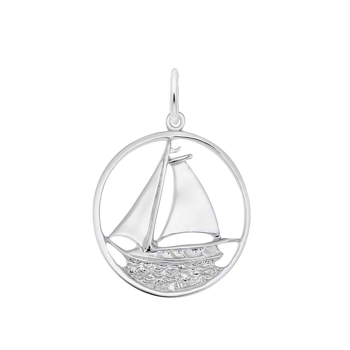 Sailboat Circle Charm in Sterling Silver