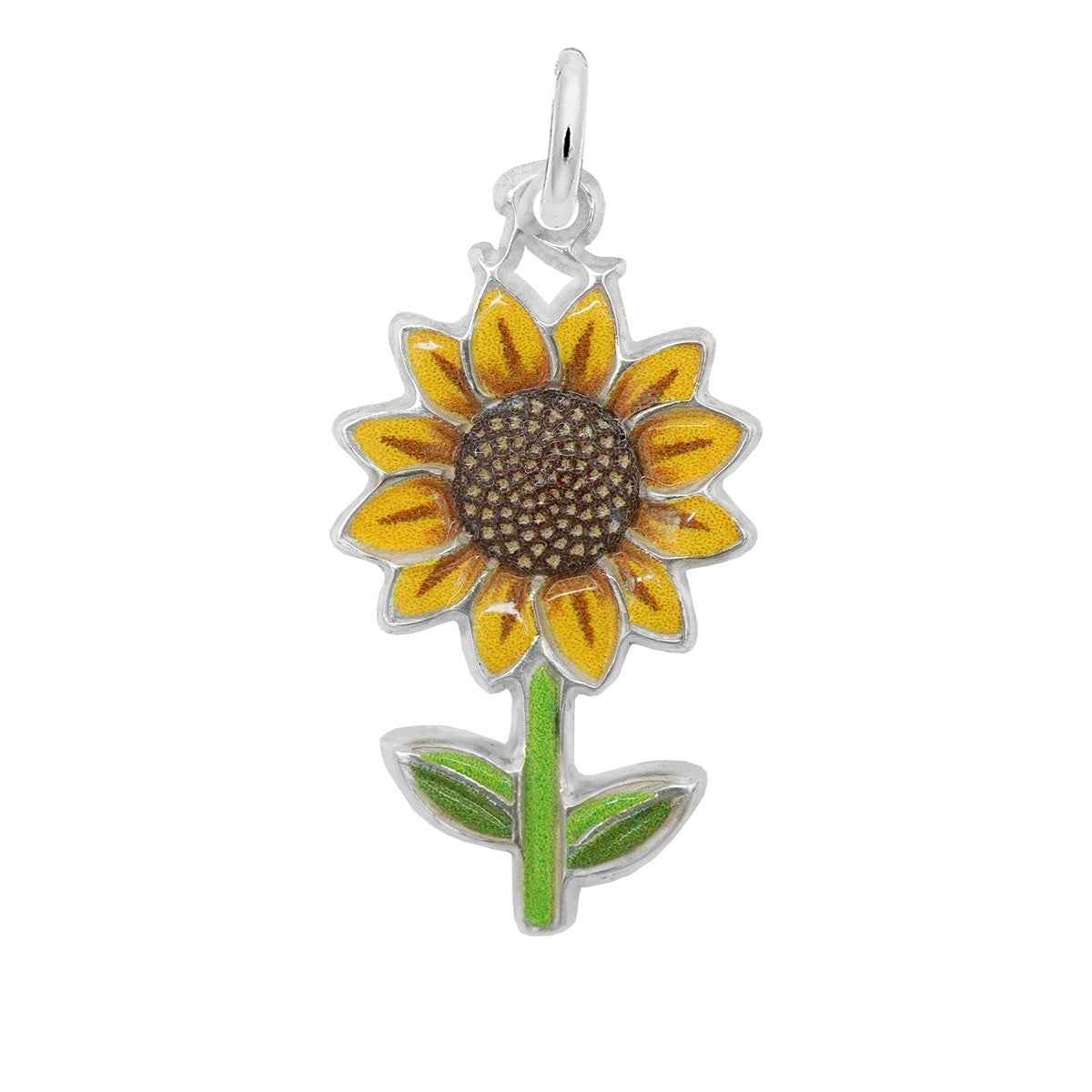 Sunflower Painted Charm in Sterling Silver