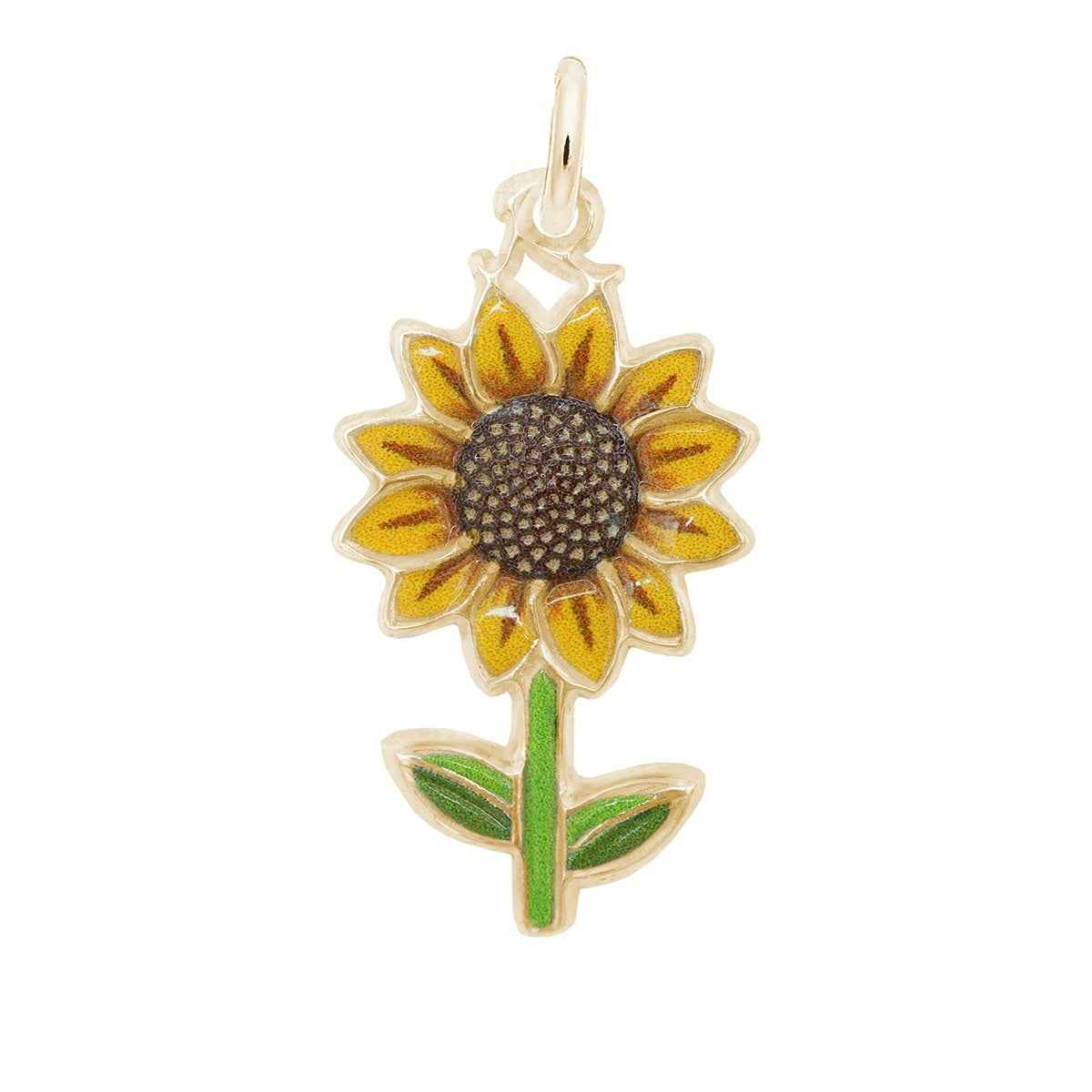 Sunflower Painted Charm in 14K Yellow Gold