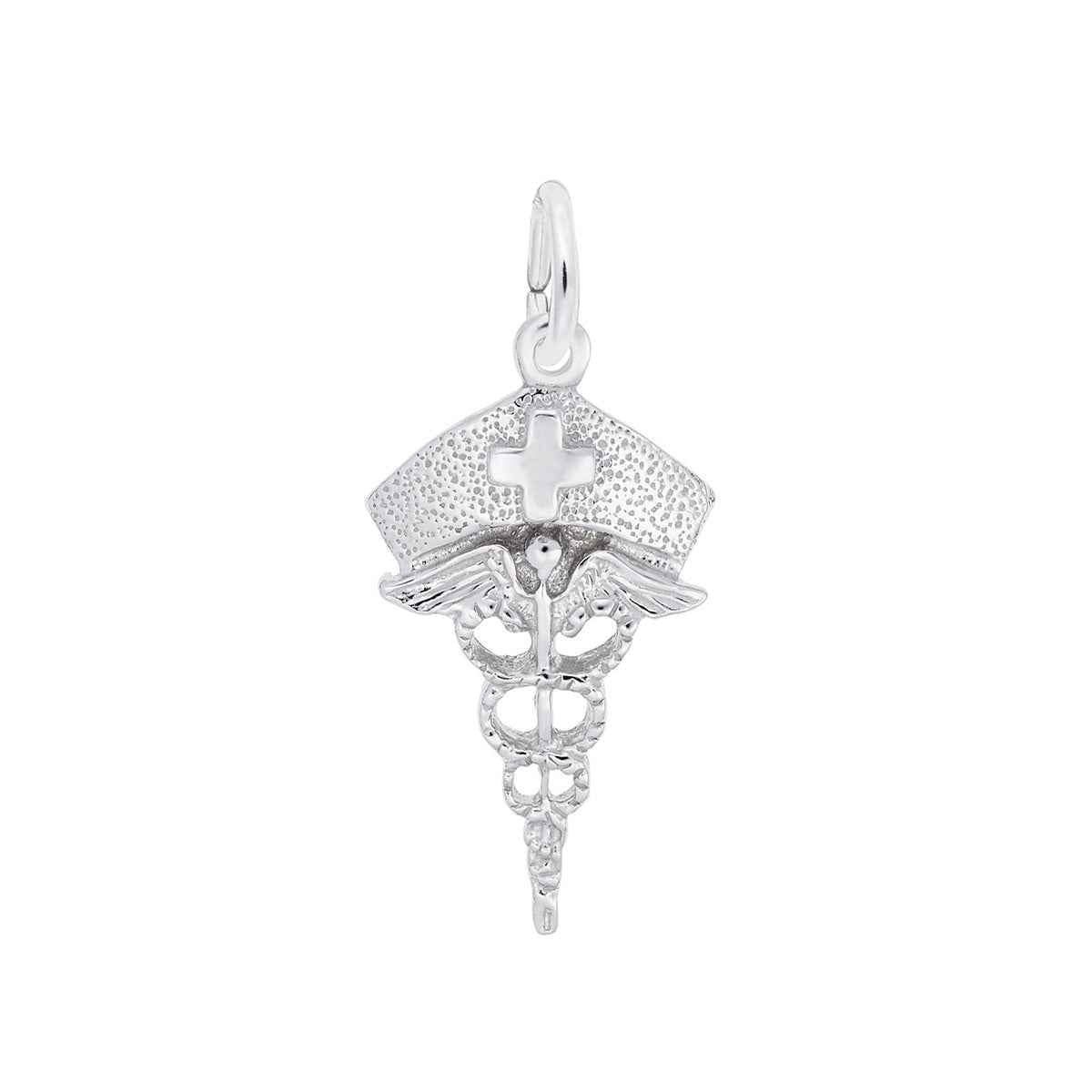 Caduceus Nurse Hat Charm in Sterling Silver