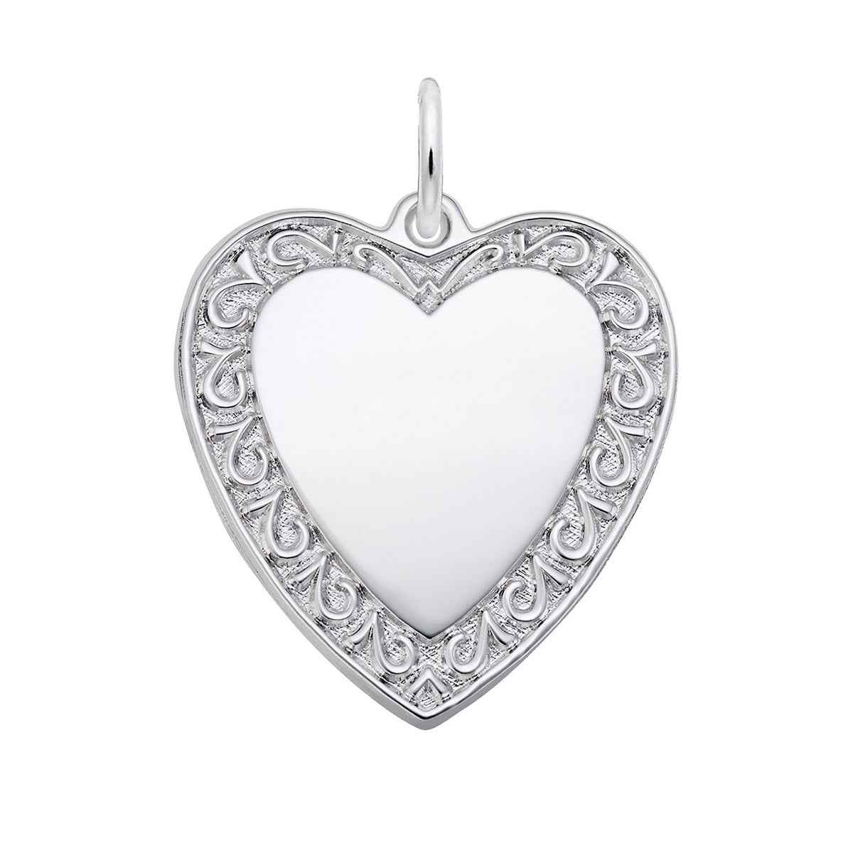 Detailed Heart Charm in Sterling Silver