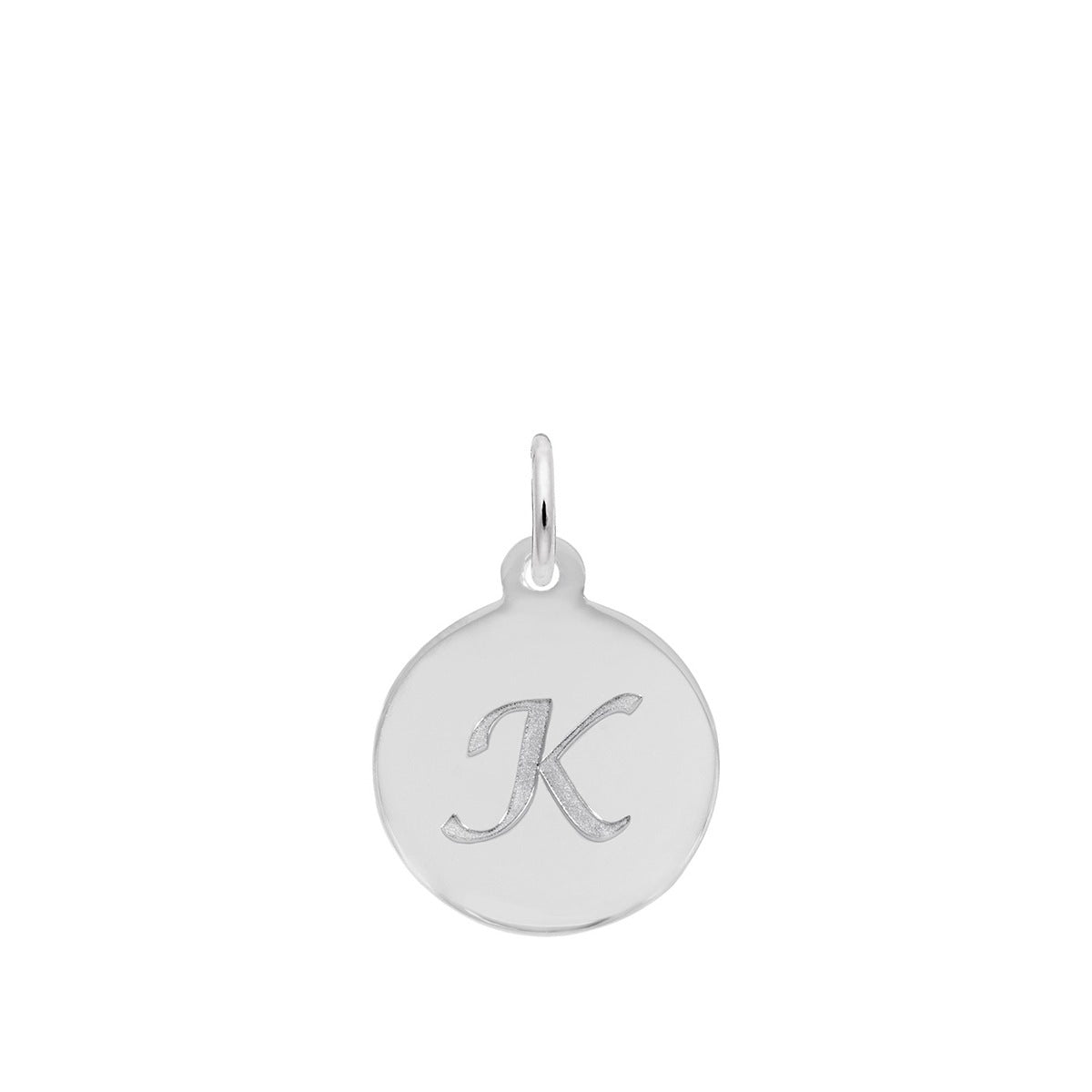 Petite Initial K Disc Charm in Sterling Silver