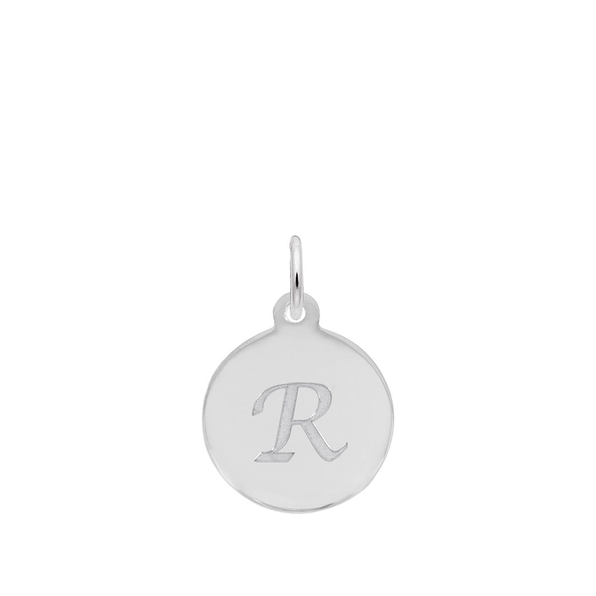 Petite Initial R Disc Charm in Sterling Silver