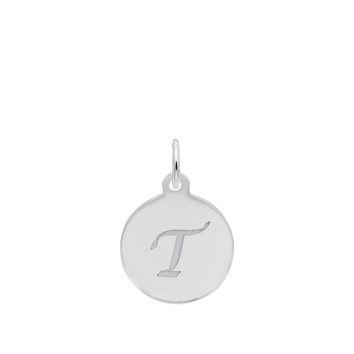 Petite Initial T Disc Charm in Sterling Silver