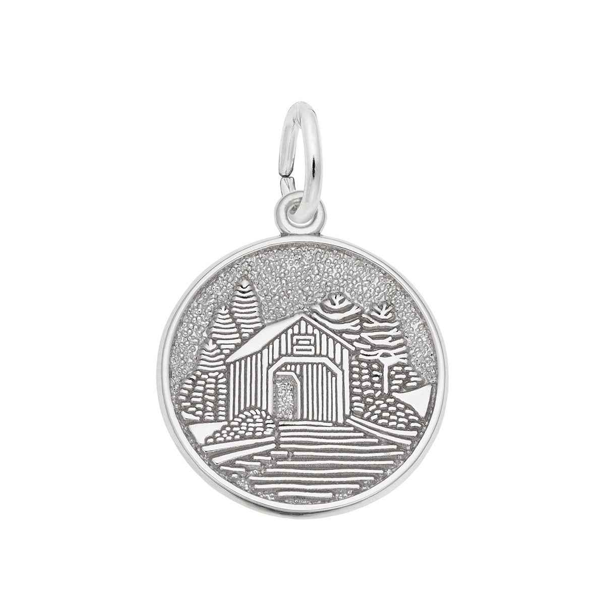 Covered Bridge Disc Charm in Sterling Silver