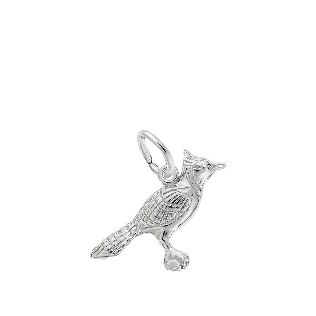 Perched Blue Jay Charm in Sterling Silver