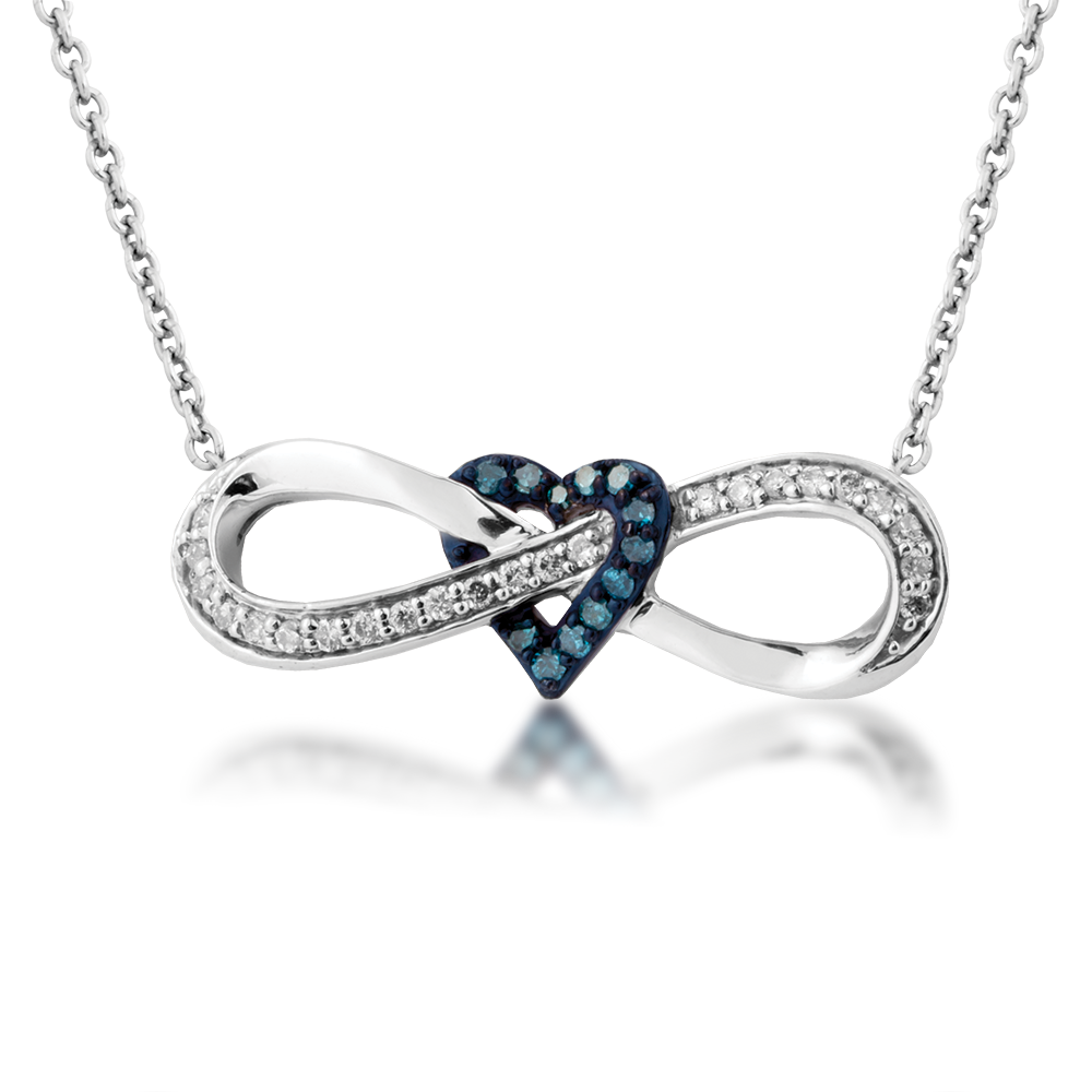 1/4 ct. tw. Infinity Diamond with Treated Blue Diamond Heart Center Pendant in Sterling Silver