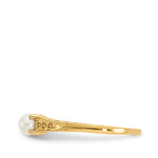 Children's Freshwater Cultured Pearl June Birthstone Ring in 10K Yellow Gold side profile