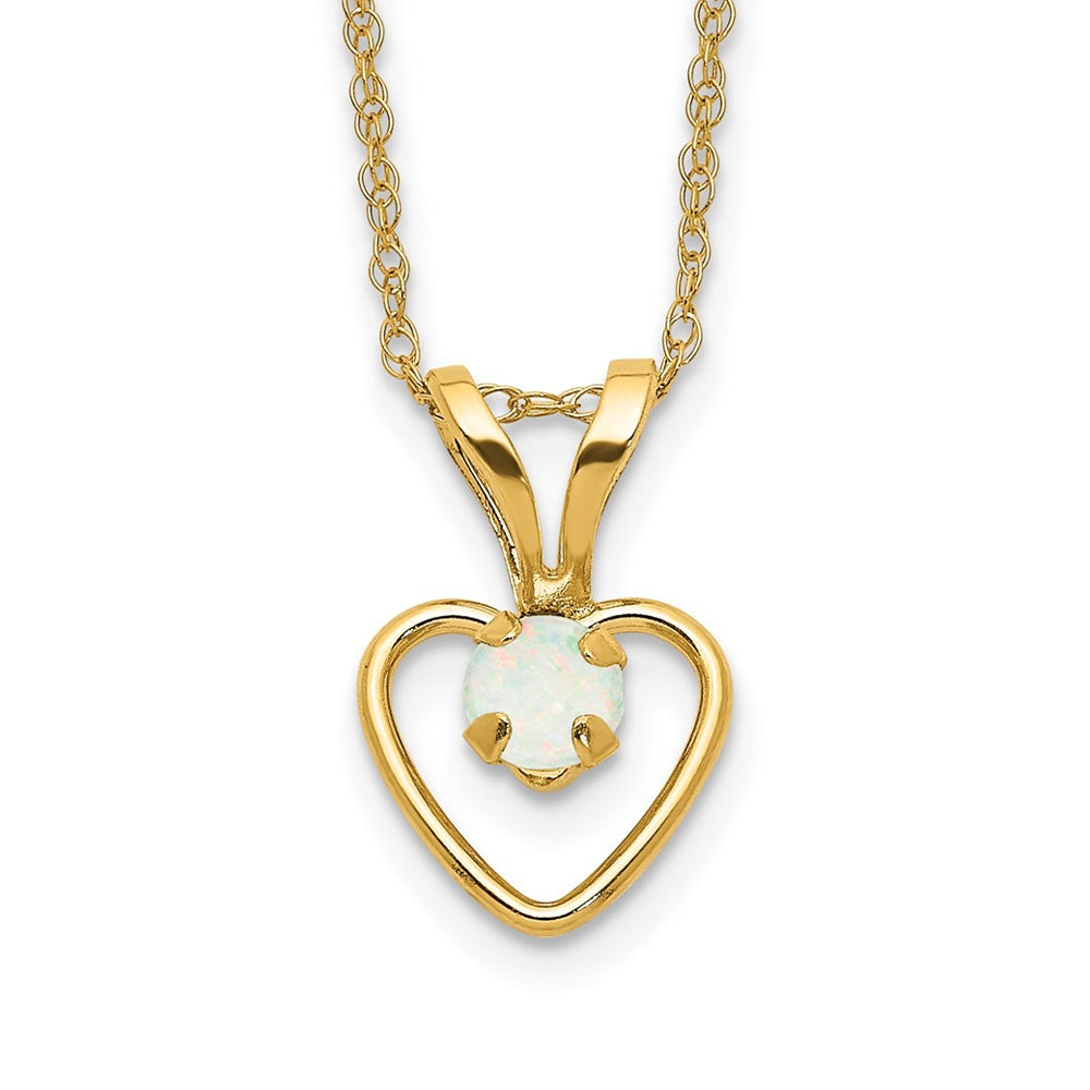 Children's Opal October Birthstone Heart Pendant in 10K Yellow Gold