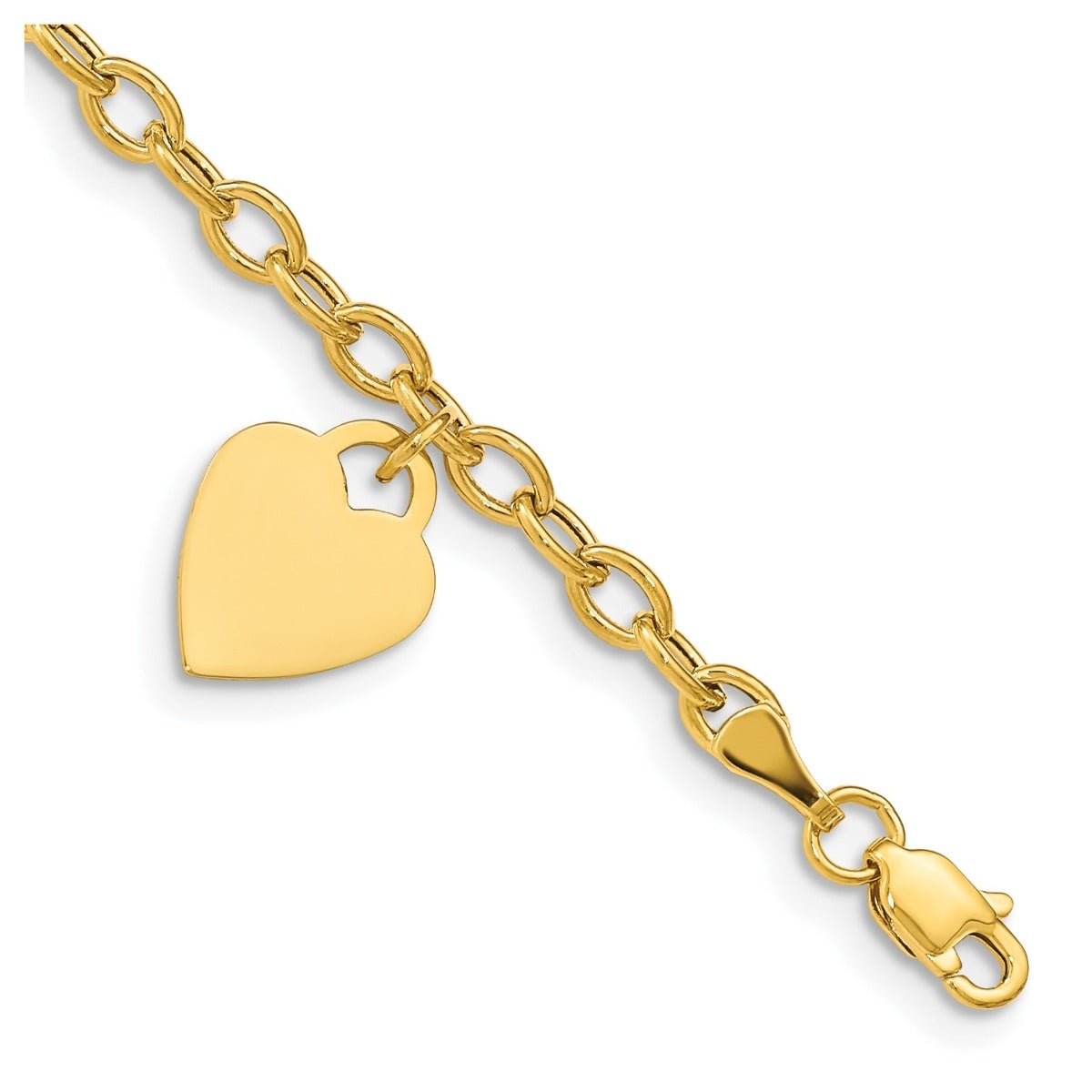 10-inch Heart Charm Ankle Bracelet in 10K Yellow Gold close-up detail