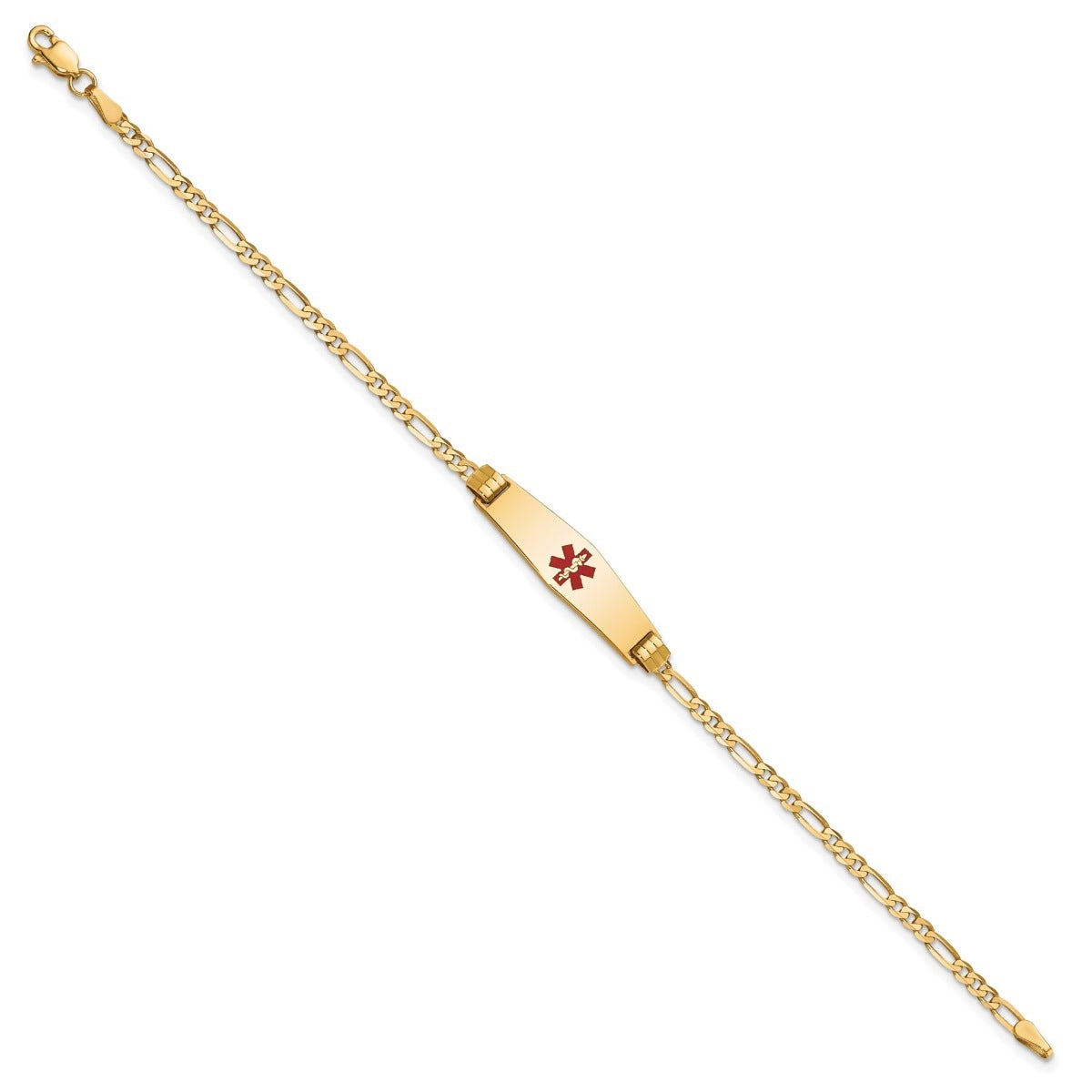 2.5mm 7-inch Figaro Chain Medical ID Bracelet in 10K Yellow Gold close-up detail
