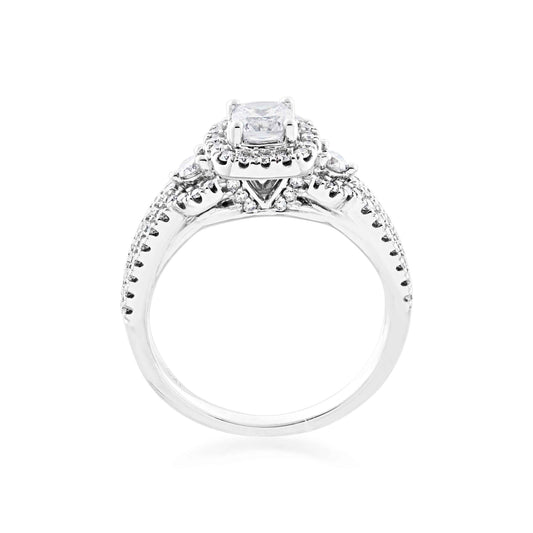 Noventa 1-1/8 ct. tw. Cushion Cut Halo Diamond Wedding Set with V-Split Set Diamond Band in 14K White Gold side profile