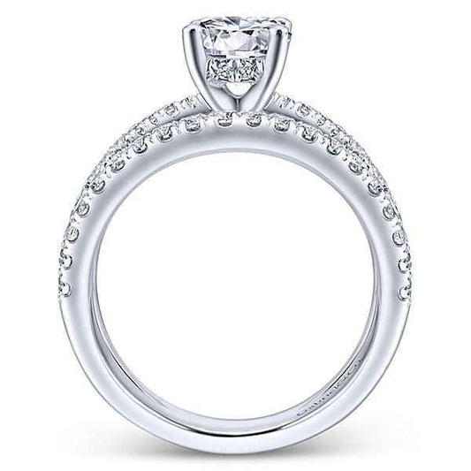 Gabriel & Co. .83 ct. tw. Round Semi-Mount Engagement Ring with Split Shank in 14K White Gold close-up detail