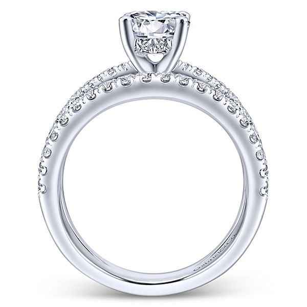 Gabriel & Co. .83 ct. tw. Round Semi-Mount Engagement Ring with Split Shank in 14K White Gold close-up detail