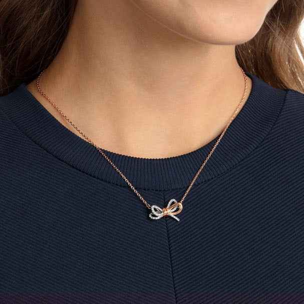 Swarovski Lifelong Bow Pendant - Bow, White, Two-Tone Plated close-up detail