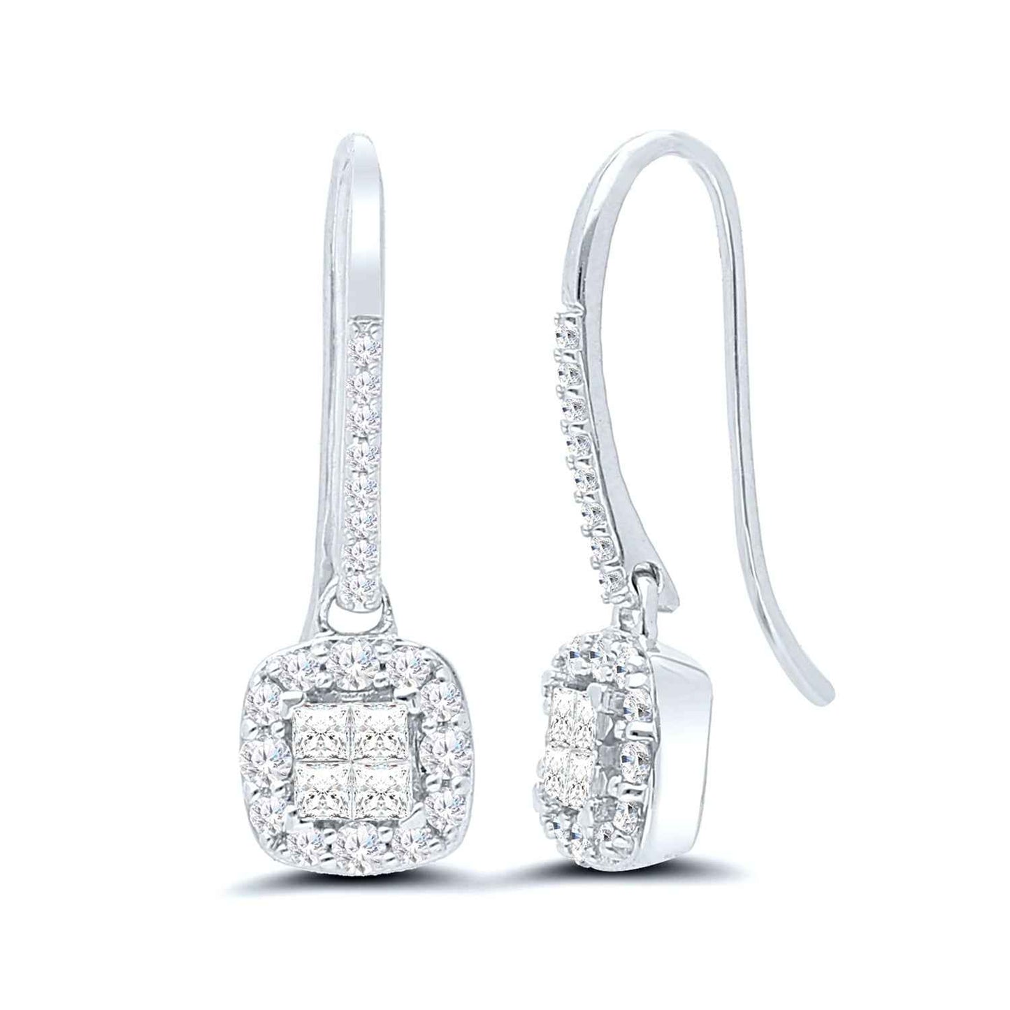 1/2 ct. tw. Quad Square Halo Diamond Dangle Earrings in 10K White Gold