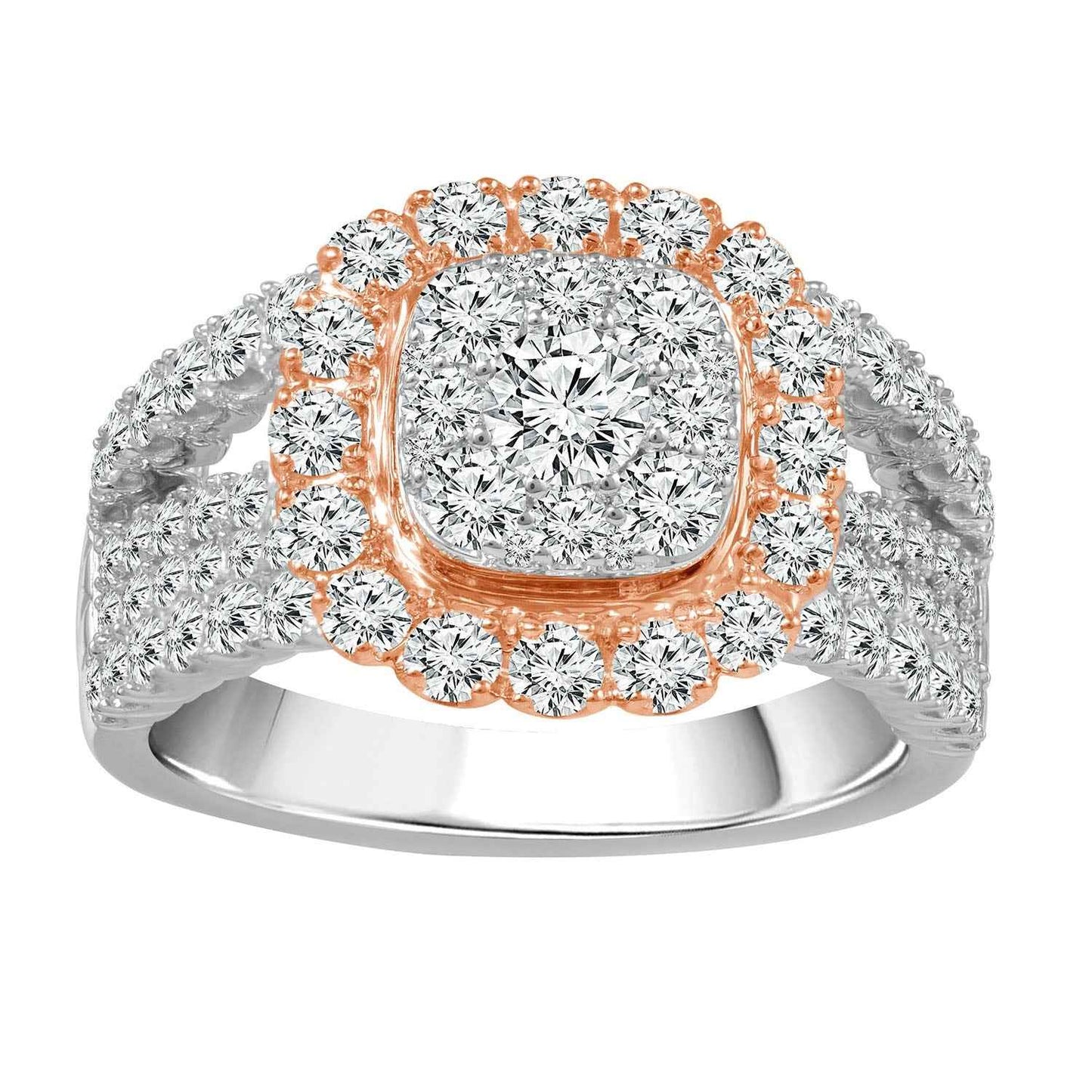 Fairytale Diamonds 2 ct. tw Cushion Cut Shaped Diamond Cluster Halo Engagement Ring in 14K Two-Tone Gold