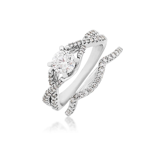 Timeless 1-1/4ct. tw. with 3/4ct. Round Brilliant center diamond in 14K white gold close-up detail