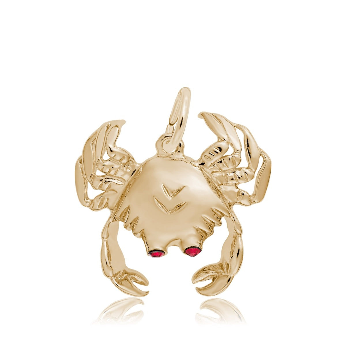 Crab Charm with Red Zircon in 14K Yellow Gold