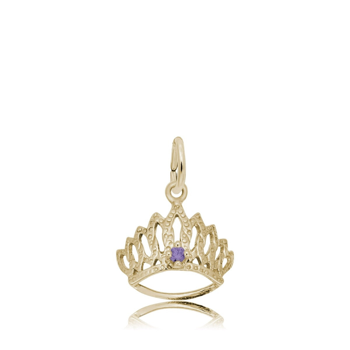 Purple CZ February Birthstone Tiara Charm in 14K Yellow Gold