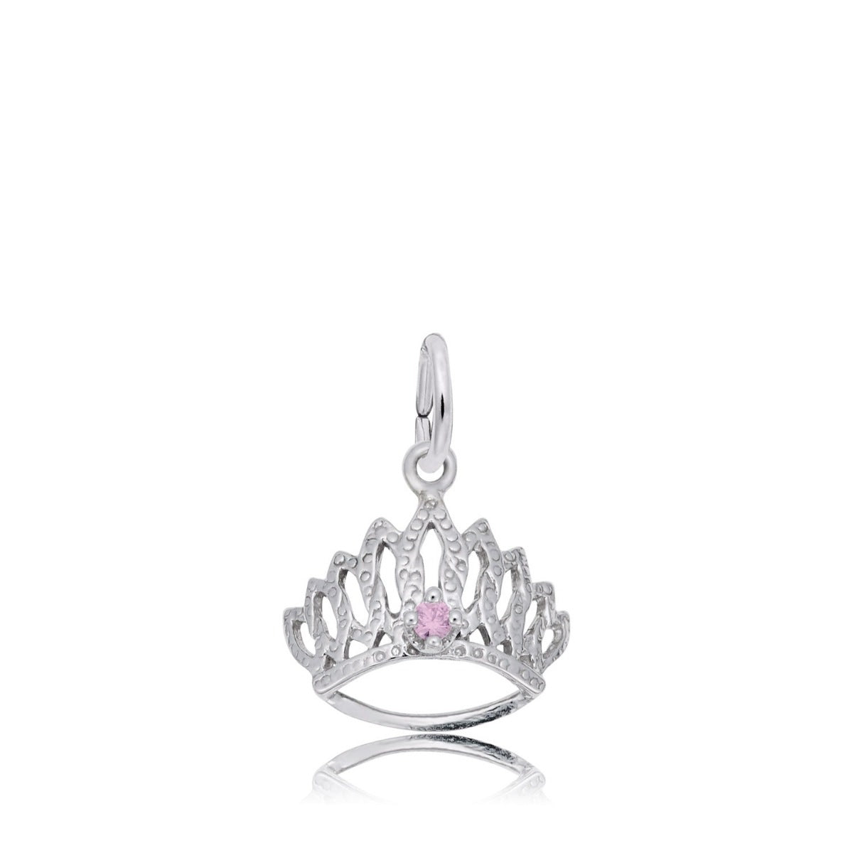 Pink CZ October Birthstone Tiara Charm in Sterling Silver