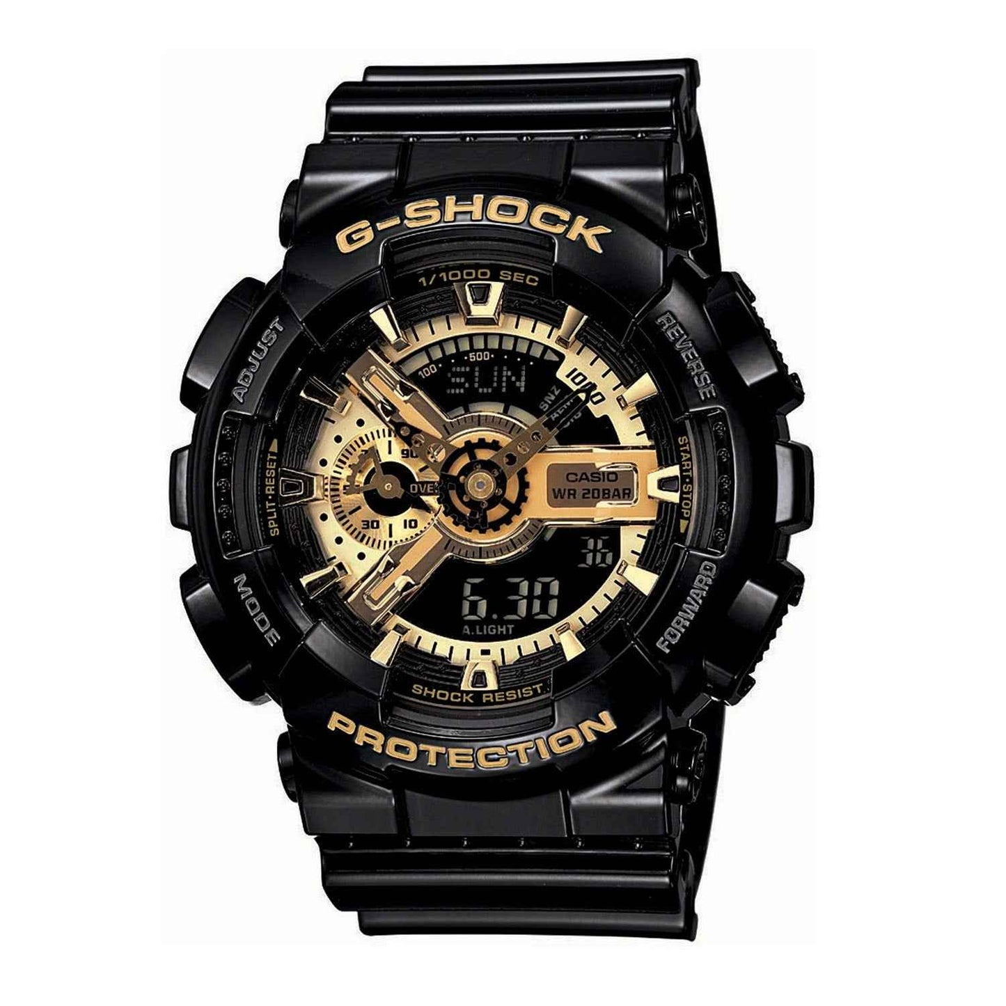 Casio G-Shock Men's 25MM Black Resin Band with Multi-Functional Black and Gold Watch Face