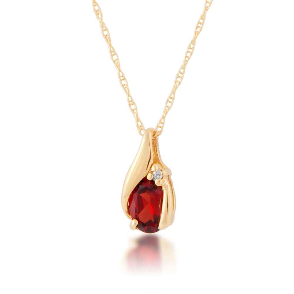 Genuine Oval Garnet & .01 ct. tw. Diamond Pendant in 10K Yellow Gold