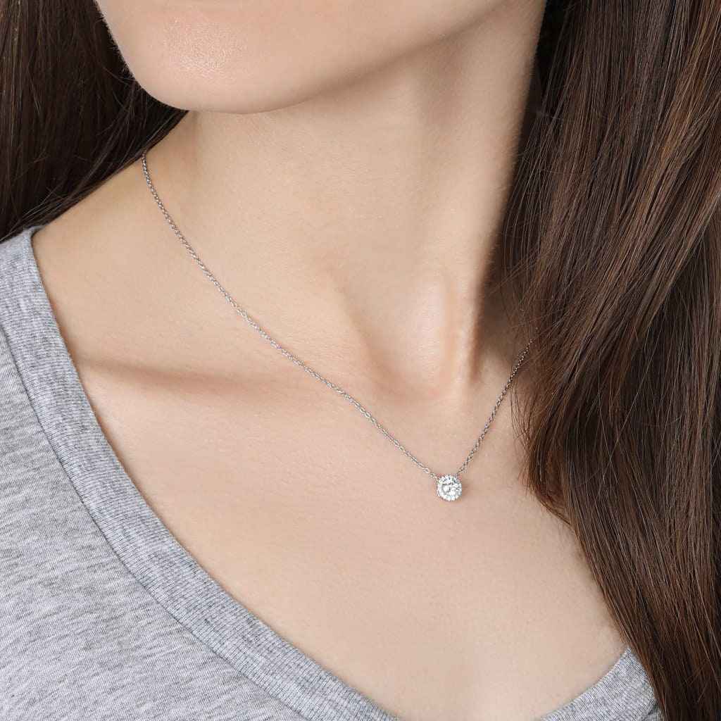 Lightbox 1/2 ct. tw. Lab-Grown Round Diamond Halo Necklace in 10K White Gold front view