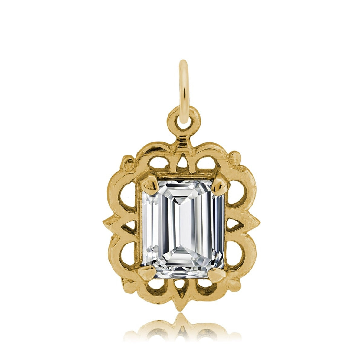 Emerald Cut CZ April Birthstone Charm in 14K Yellow Gold